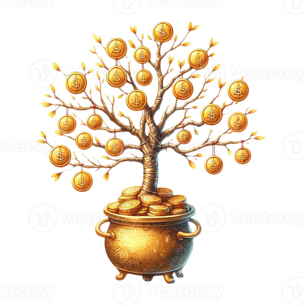 AI generated Chinese money tree clipart watercolor .AI Generate png