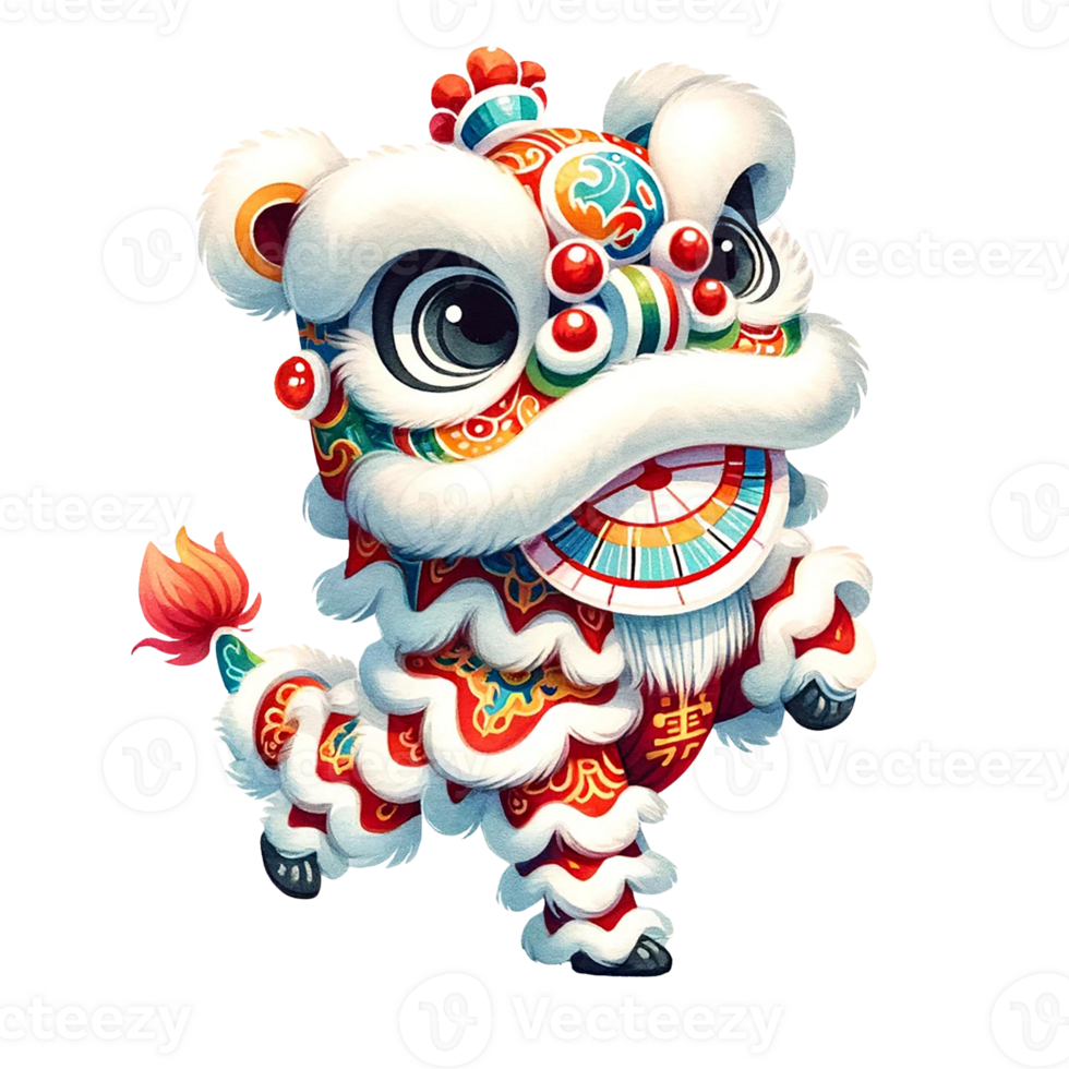 AI generated Watercolor clipart of Chinese New Year Lion Dance. Ai Generate png