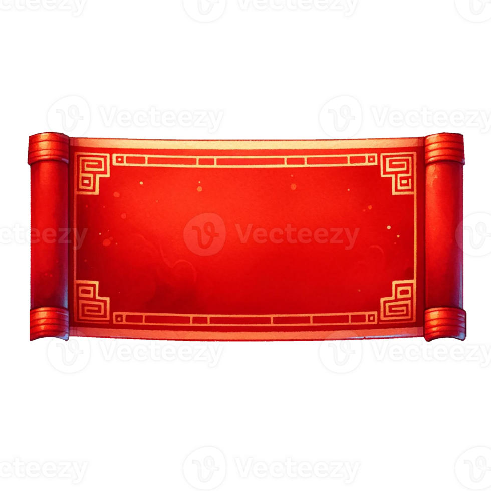 AI generated Chinese red scroll clipart watercolor .AI Generate png
