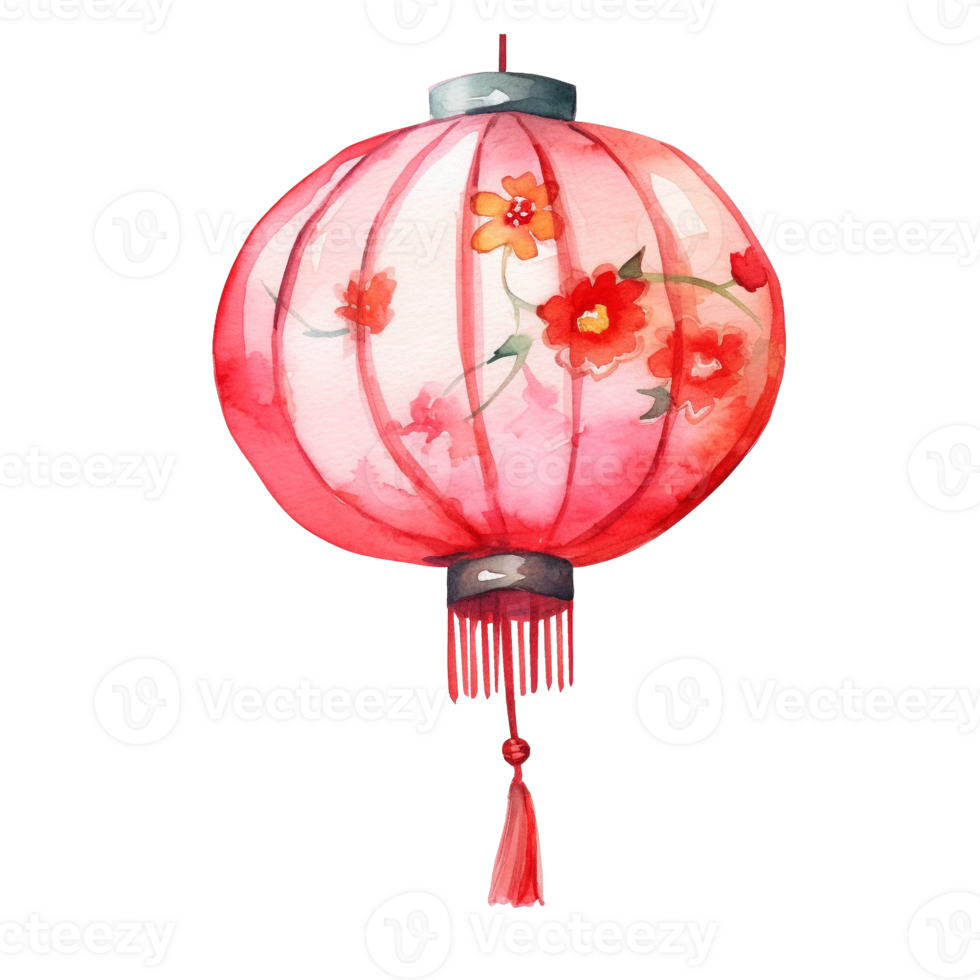 AI generated Chinese lantern clipart watercolor .AI Generate png