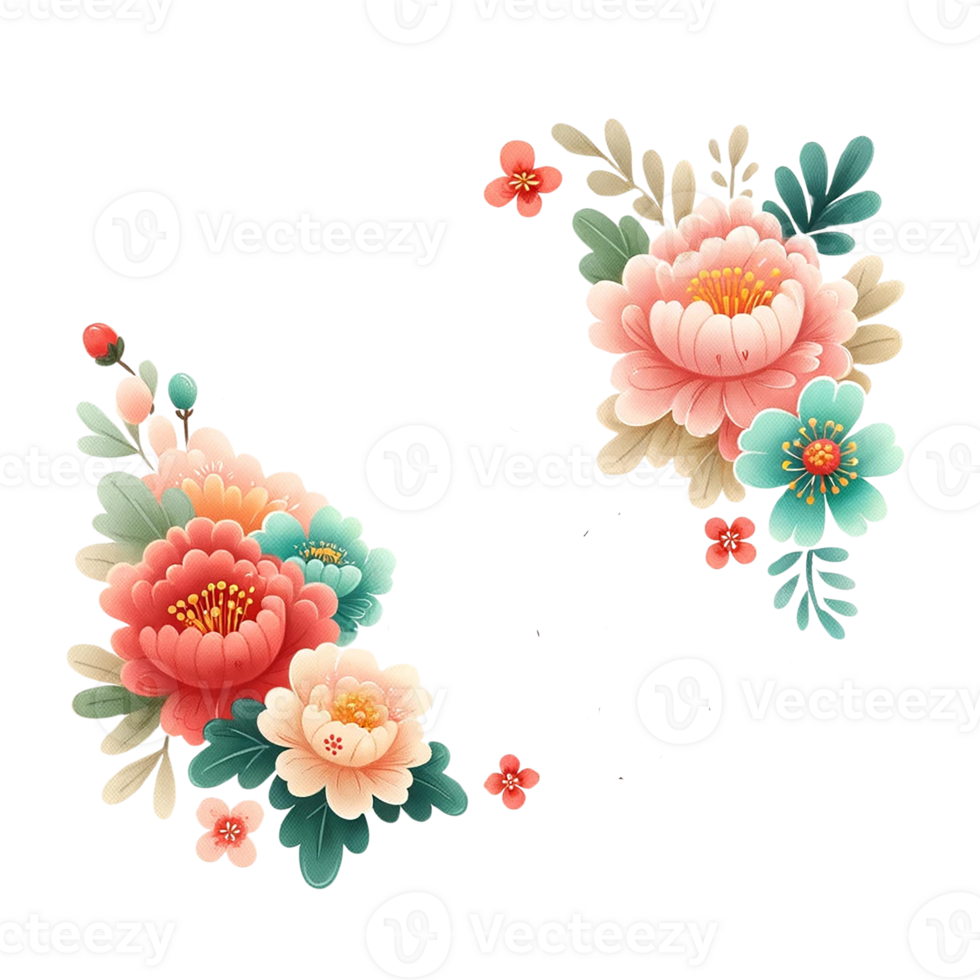 AI generated Watercolor clipart of Chinese floral frame. png