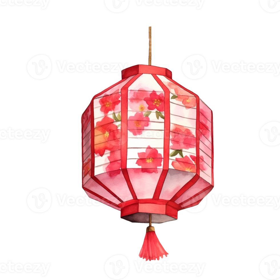 AI generated Chinese lantern clipart watercolor .AI Generate png