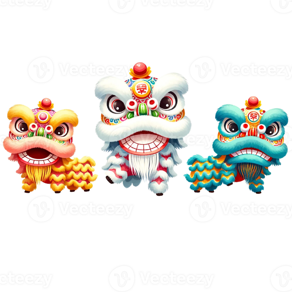 AI generated Watercolor clipart of Chinese New Year Lion Dance. Ai Generate png