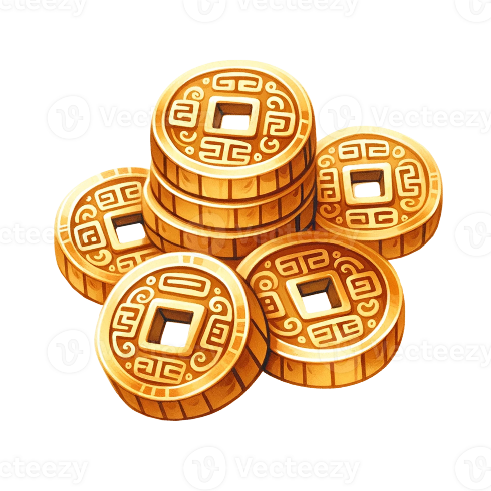 AI generated Gold coins clipart watercolor .AI Generate png