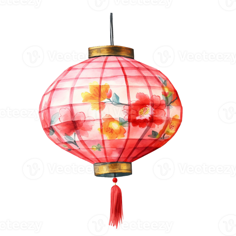 AI generated Chinese lantern clipart watercolor .AI Generate png