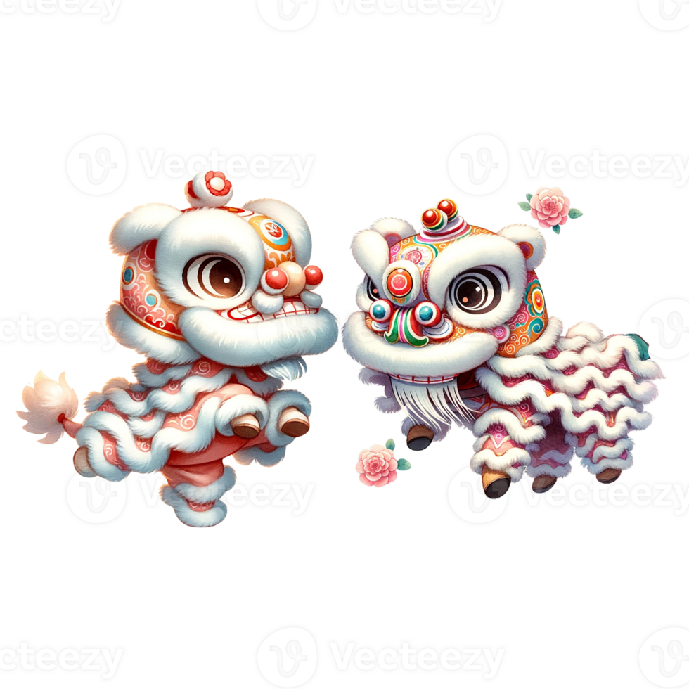 AI generated Watercolor clipart of Chinese New Year Lion Dance. Ai Generate png