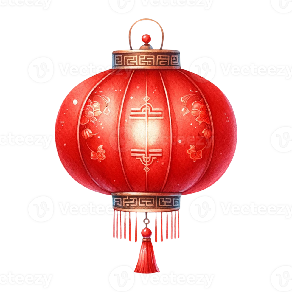 AI generated Chinese lantern clipart watercolor .AI Generate png