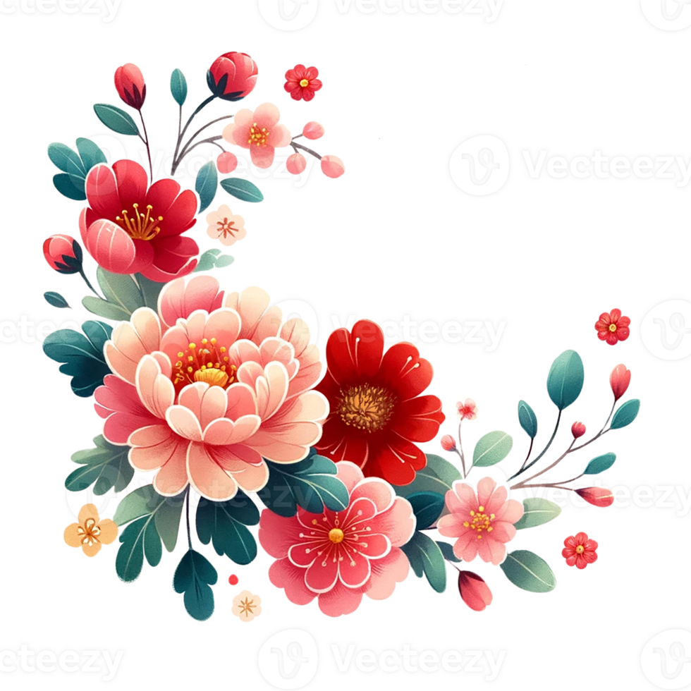 AI generated Watercolor clipart of Chinese floral frame. png