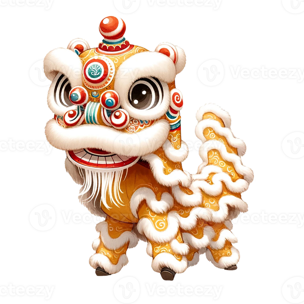 AI generated Watercolor clipart of Chinese New Year Lion Dance. Ai Generate png