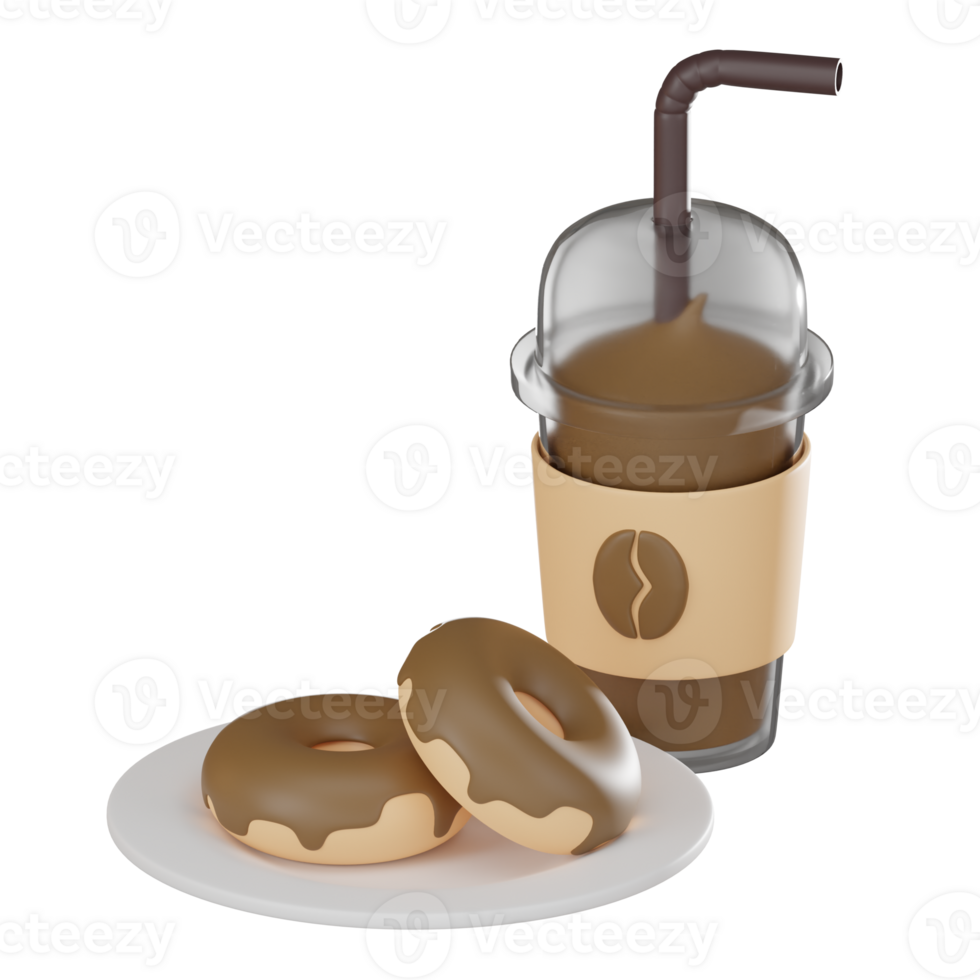Symbol von Kaffee Frappé und Krapfen zum Süss Genuss. 3d machen ...