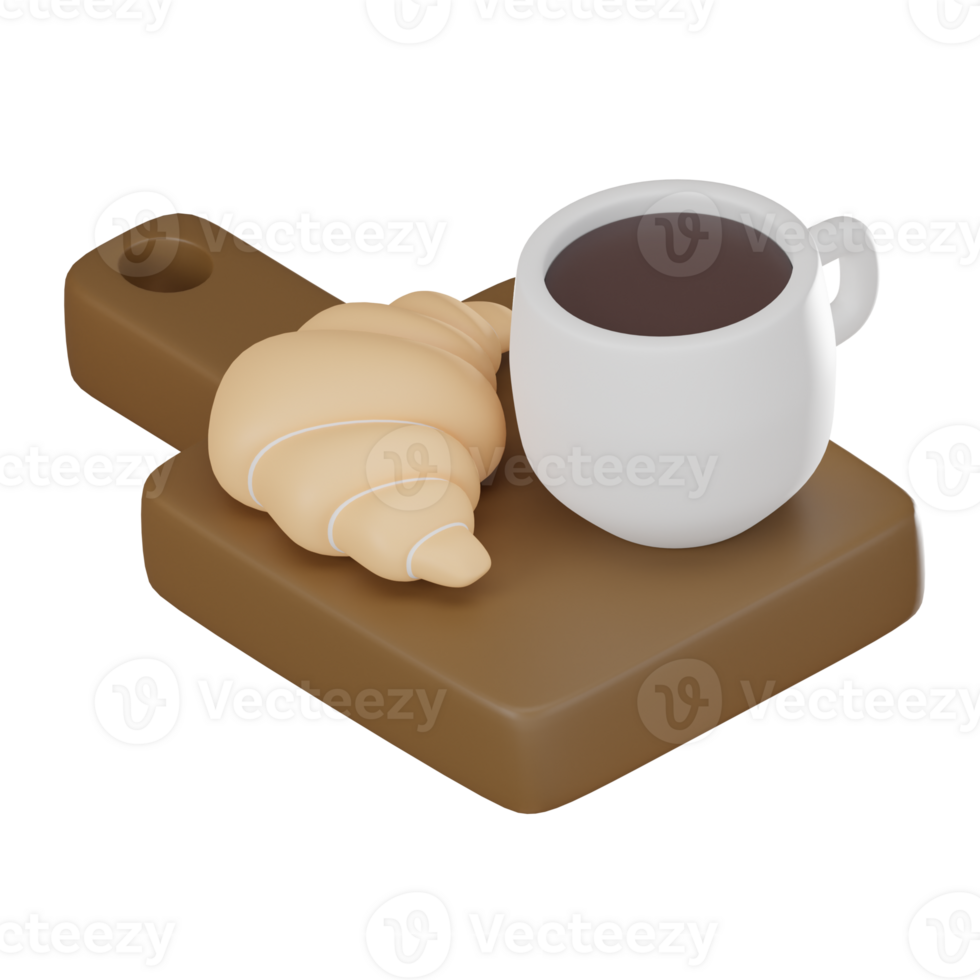3D Coffee and Croissant Icon for a Perfect Start. 3D render png
