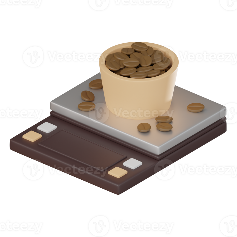 Coffee Beans in Glass on Digital Scale. 3D Render png