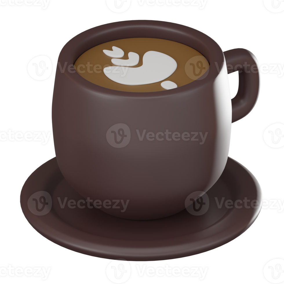 Creamy Latte Elegance, 3D Coffee Icon for Cafes and More. 3D render png