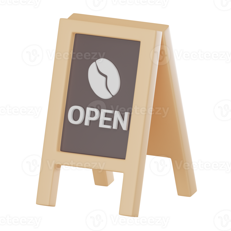 3D Open Board Icon for Cafes and Coffee Shops. 3D render png