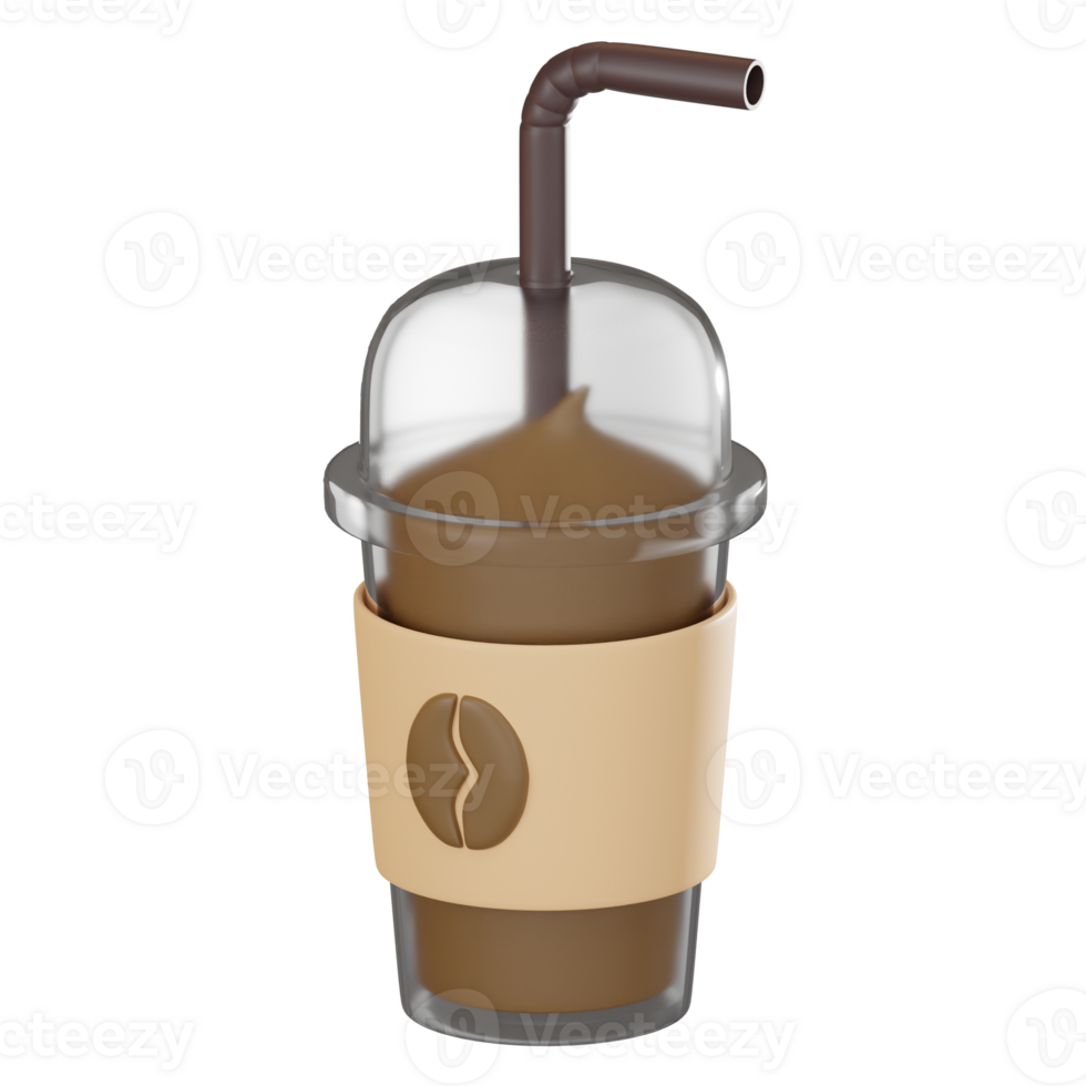 Coffee frappe in disposable cup. 3D render png