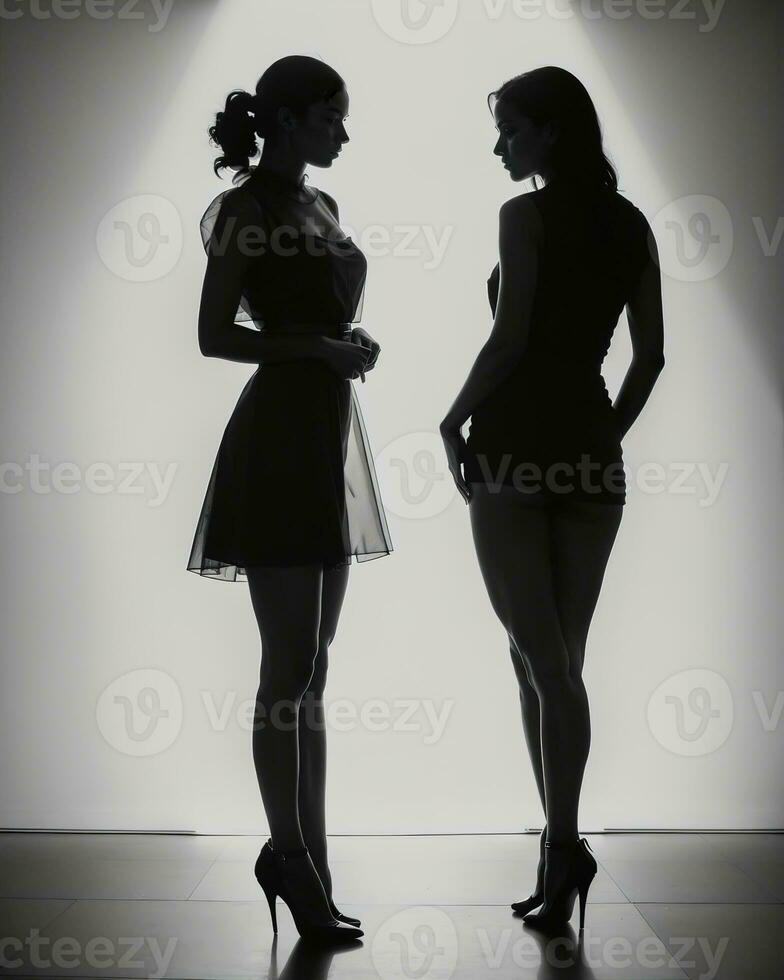 AI generated Silhouette of three women in black and white dresses, studio shot. ai generative photo