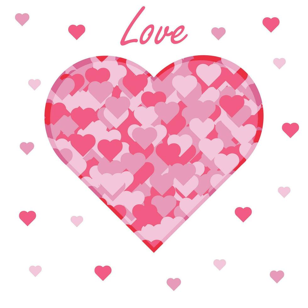 Valentines Day greeting card. Different hearts in a heart frame, vector illustration.
