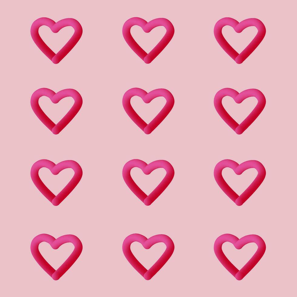 un bandera con un 3d en forma de corazon línea en un rosado antecedentes. el concepto de San Valentín día, boda, aniversario. vector ilustración. retro estilo