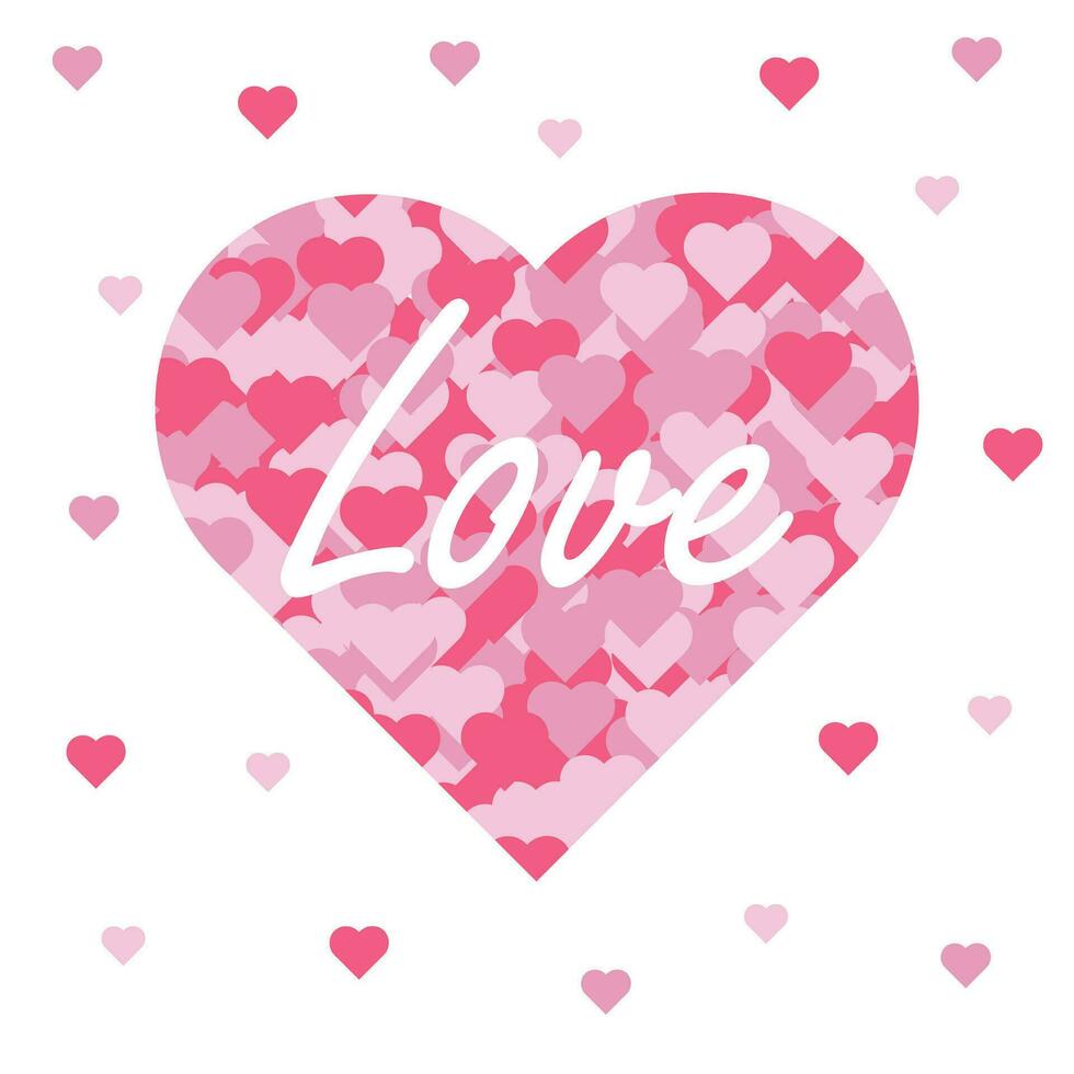 A love word. Multicolored hearts on a white background. Valentines day template or background for the concept of love and Valentines day. vector