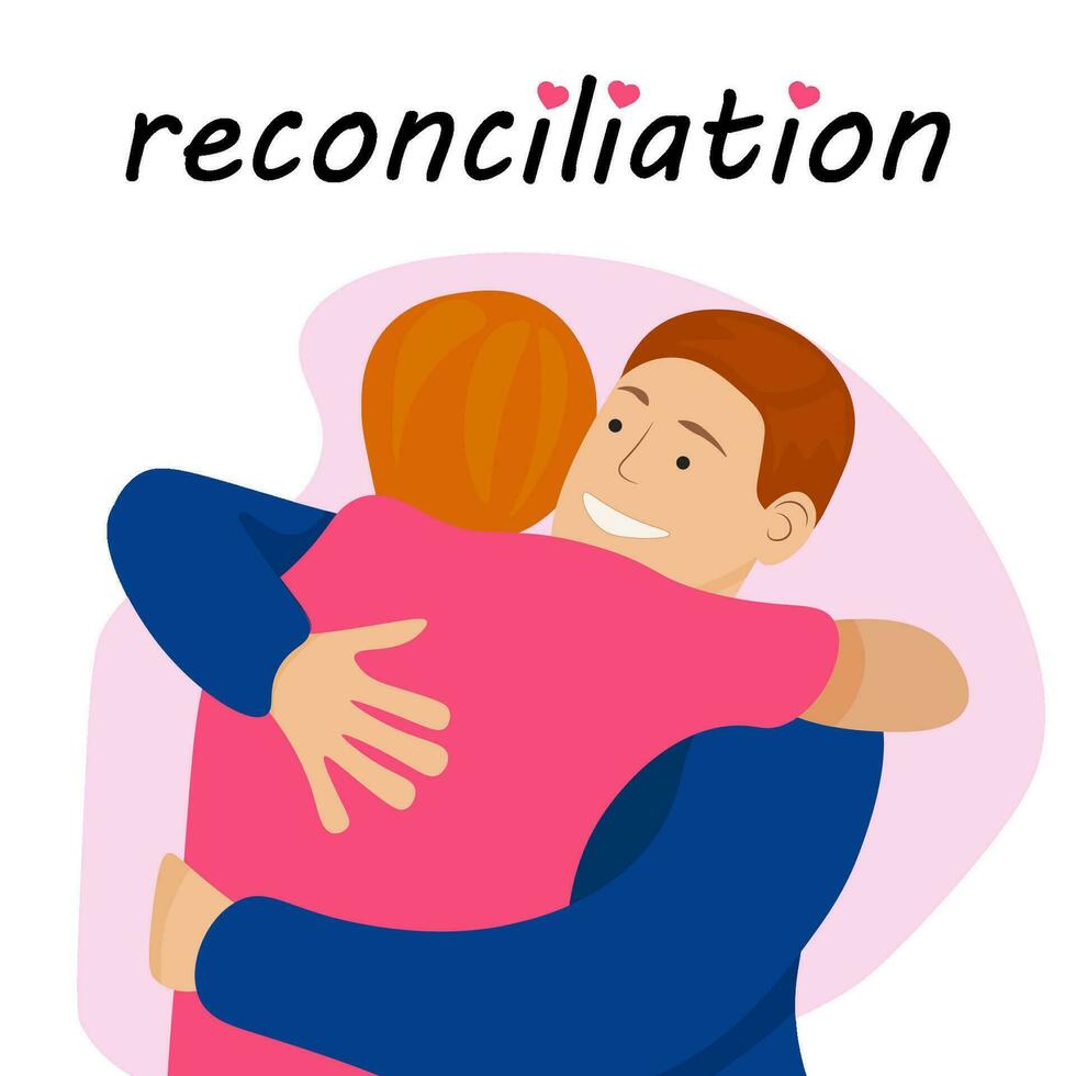 The concept of reconciliation. People hug. The couple supports each other. Vector