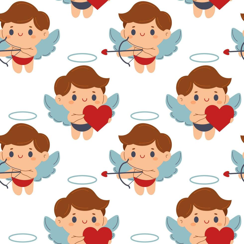 Seamless pattern for Valentine's Day or proposal, wedding. Cupid, hearts, Cupid's arrows. Vector illustration.
