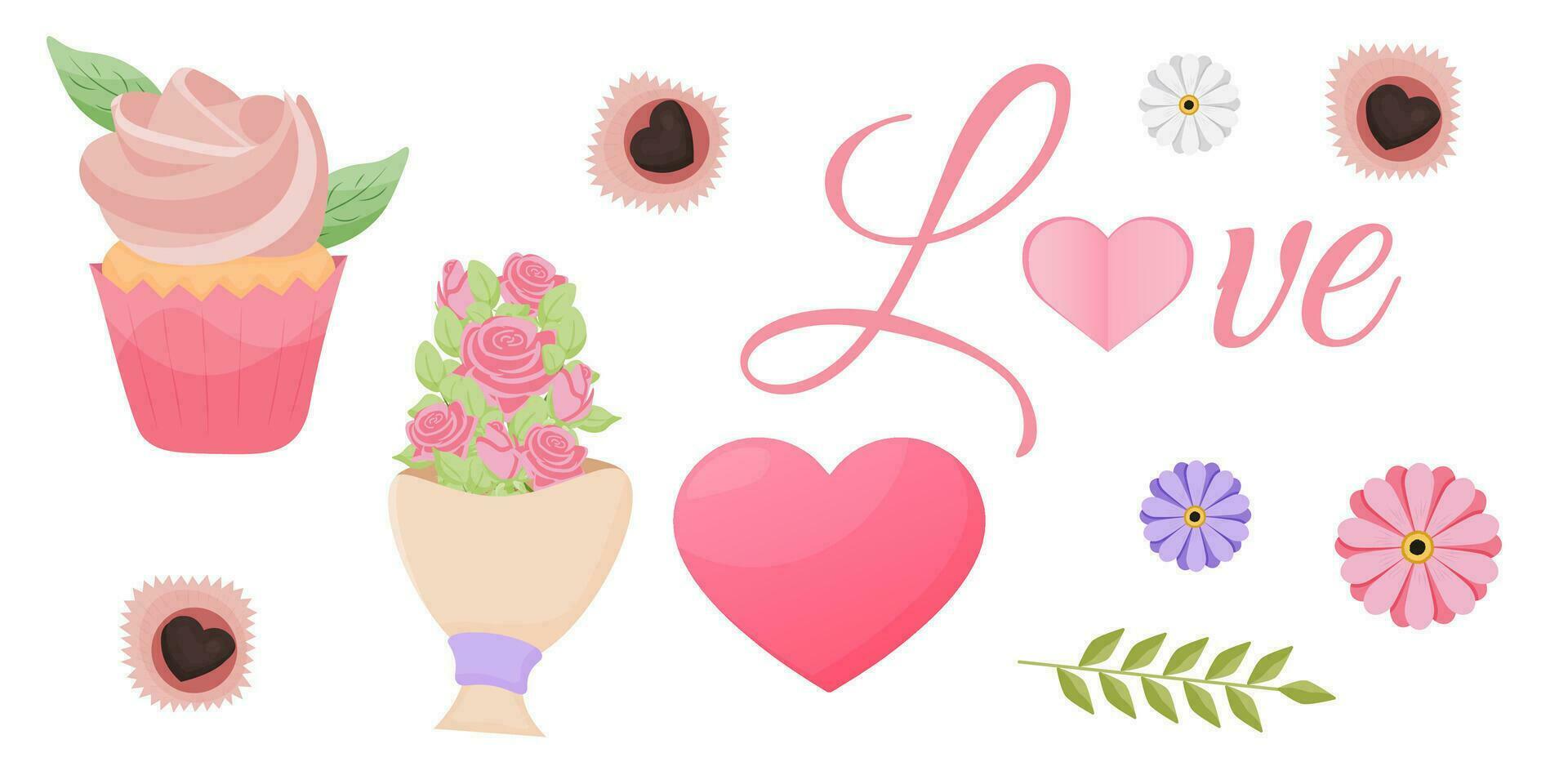 set Valentine's Day elements. vector illustrations