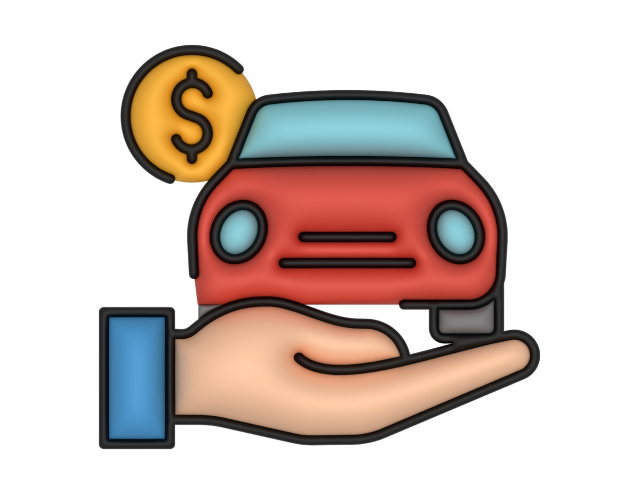 a 3d Car Loan And Hand on a transparent background png