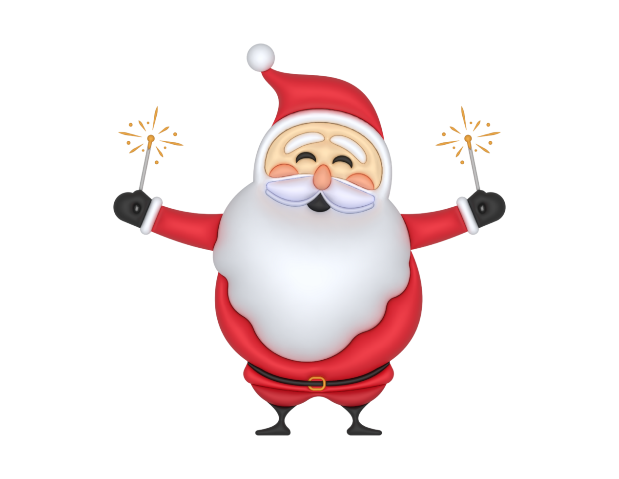 a 3d Santa Claus And Sparkler on a transparent background png