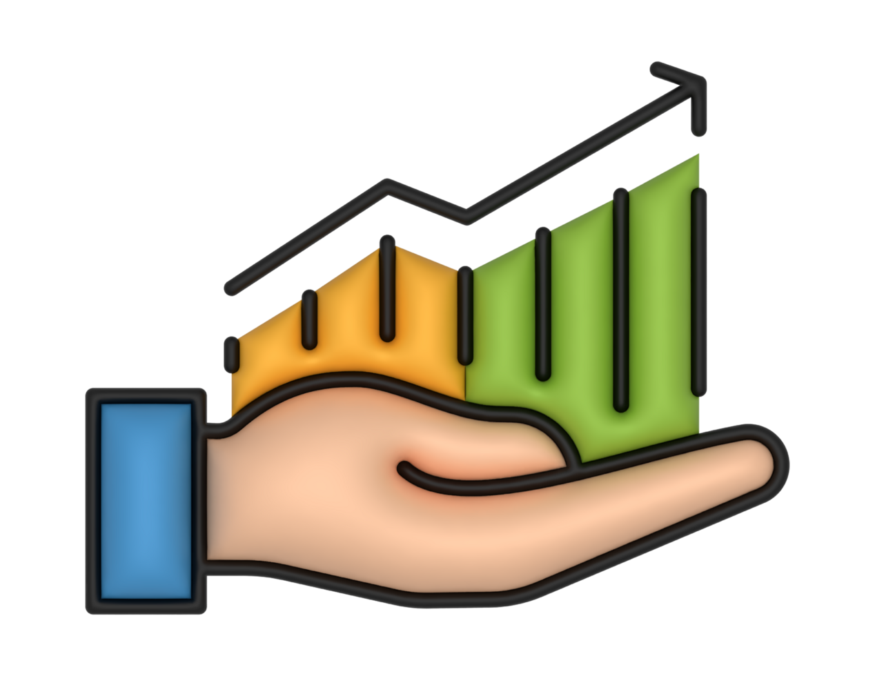 a 3d Financial Graph on a transparent background png
