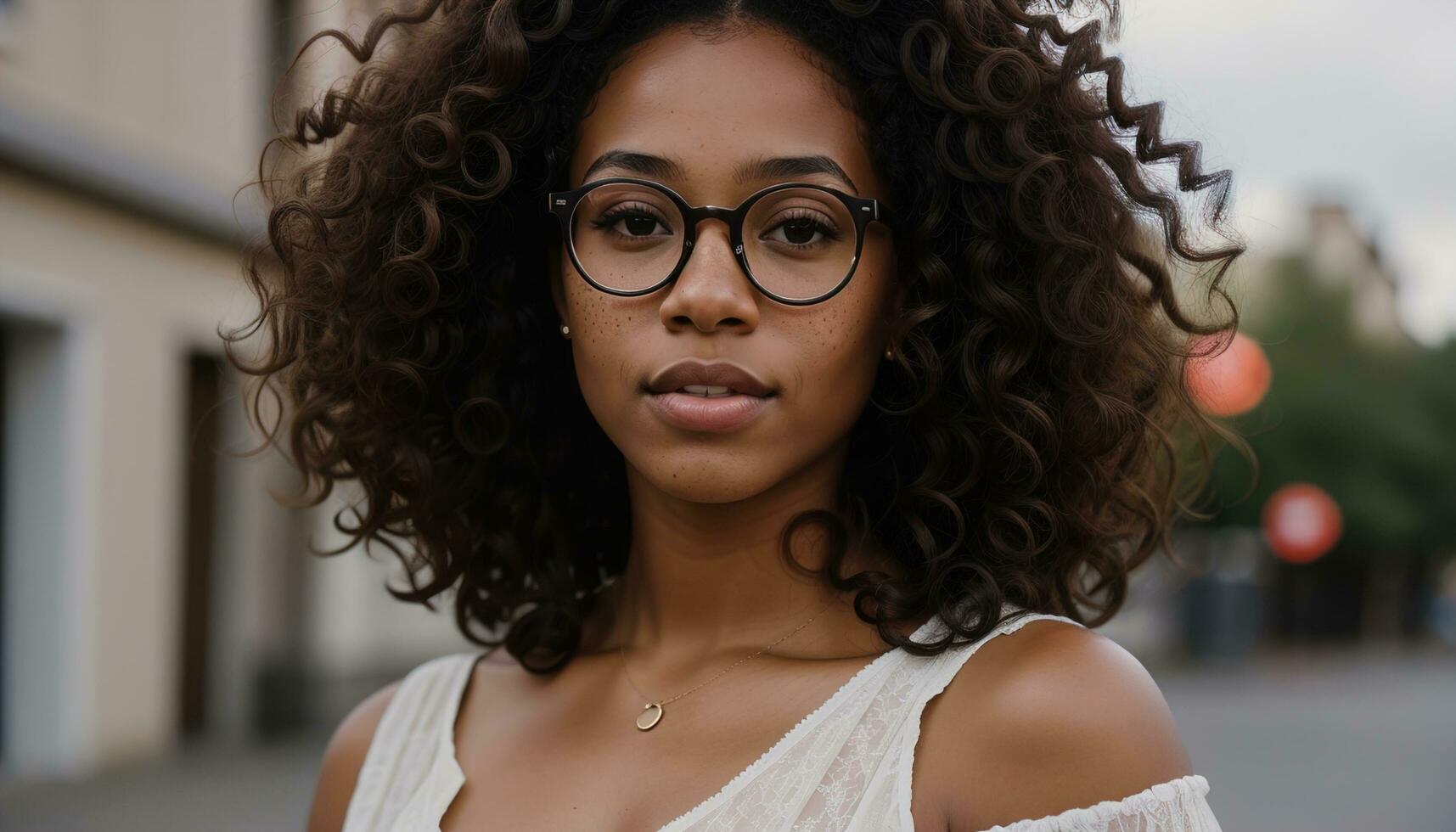 AI generated Portrait of a beautiful young african american woman in eyeglasses outdoors. ai generative photo