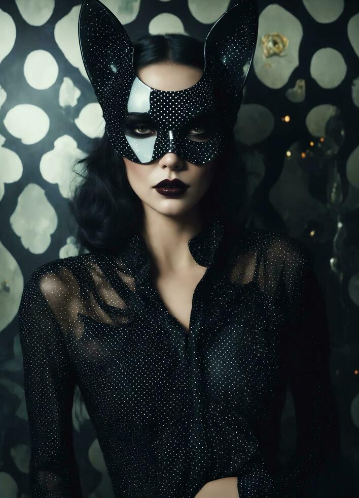 AI generated Fashion shot of a beautiful woman in a carnival mask. ai generative. ai generative photo