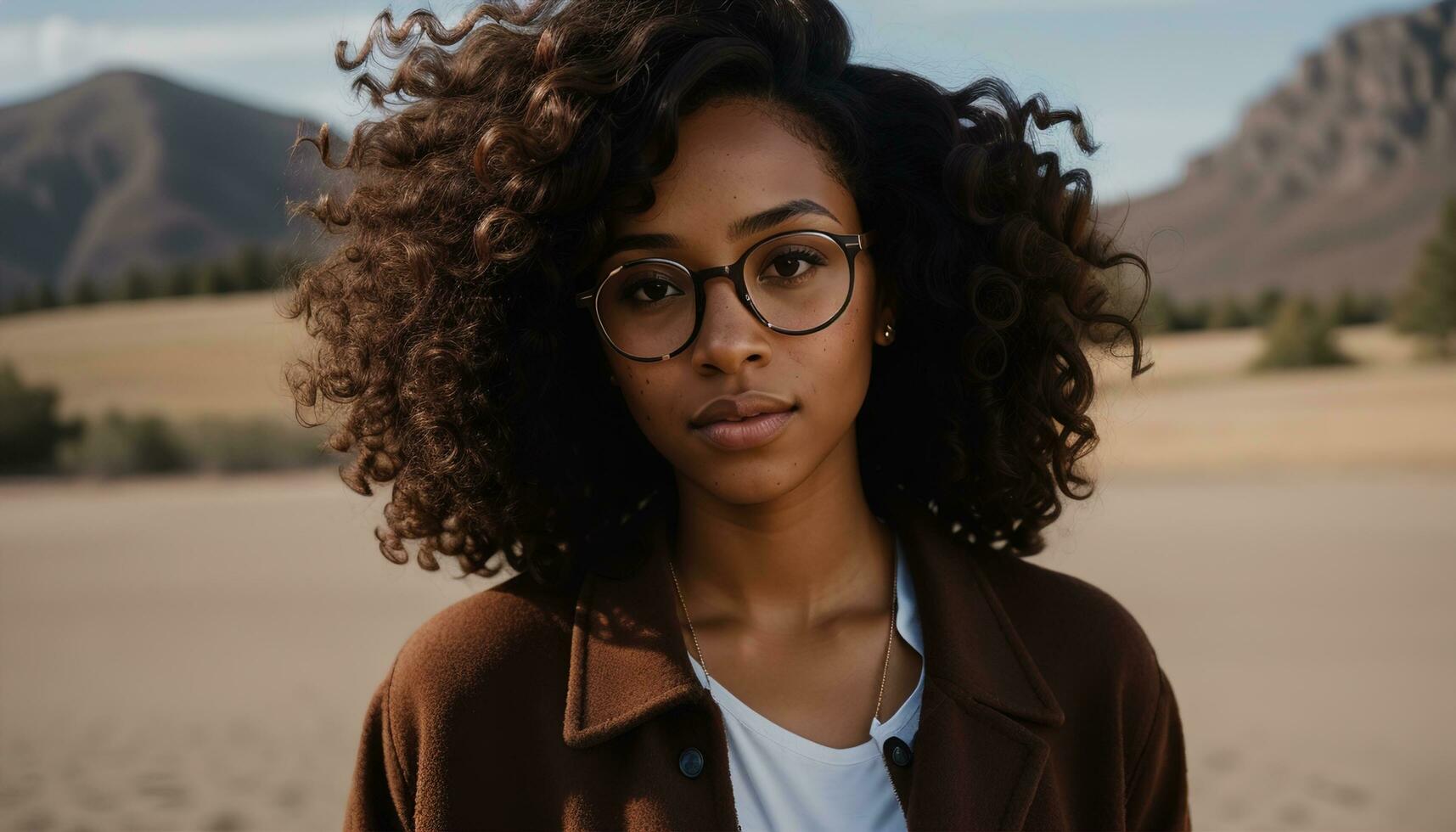 AI generated Portrait of a beautiful young african american woman in eyeglasses outdoors. ai generative photo