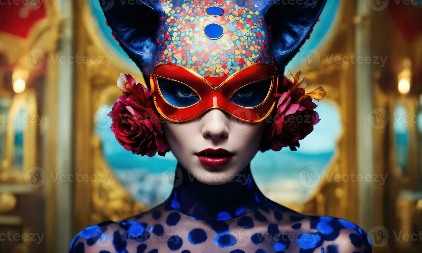 AI generated Fashion shot of a beautiful woman in a carnival mask. ai generative. ai generative photo