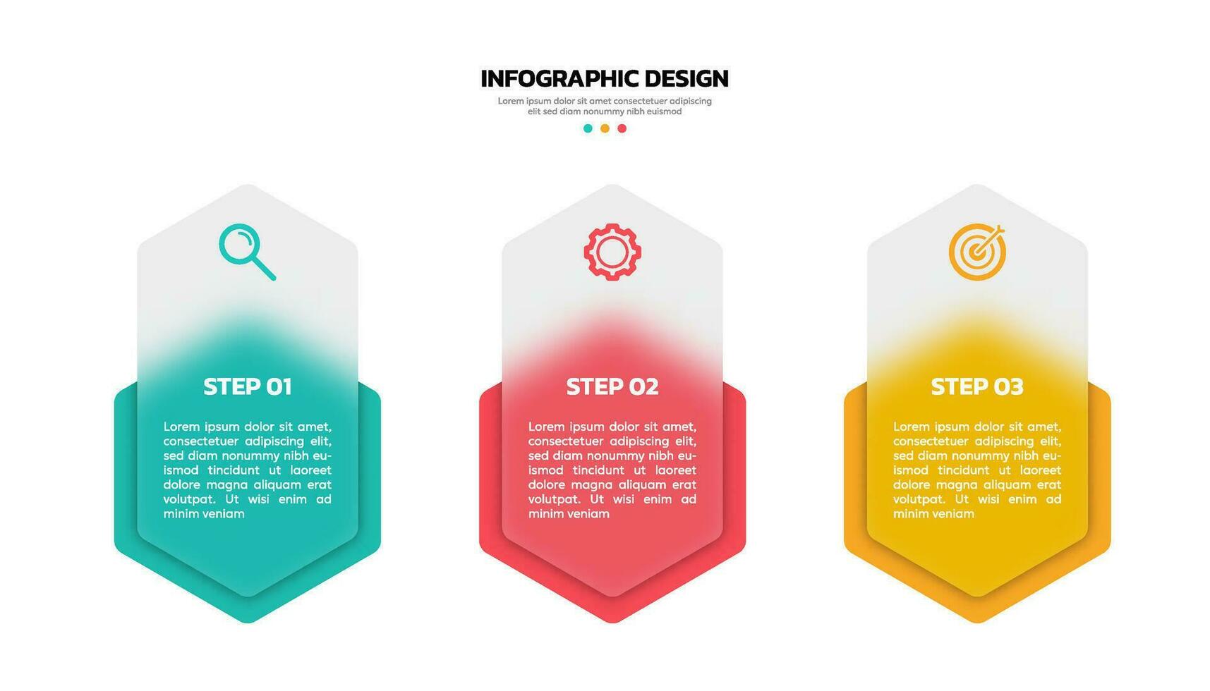 vector Tres pasos hexagonal infografía modelo diseño