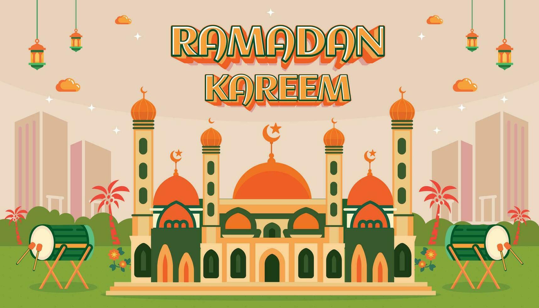 Ramadán kareem eid Mubarak saludo celebracion día islam mezquita bandera antecedentes 5 5 vector