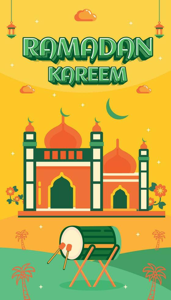 Ramadán kareem eid Mubarak saludo celebracion día islam mezquita bandera antecedentes 2 vector