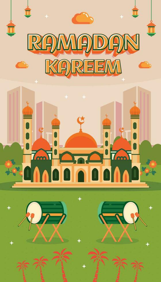 Ramadán kareem eid Mubarak saludo celebracion día islam mezquita bandera antecedentes 6 6 vector
