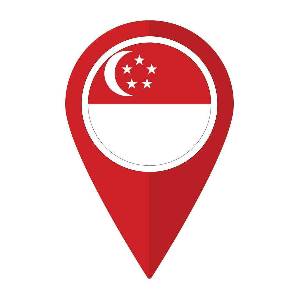 Singapore flag on map pinpoint icon isolated. Flag of Singapore vector