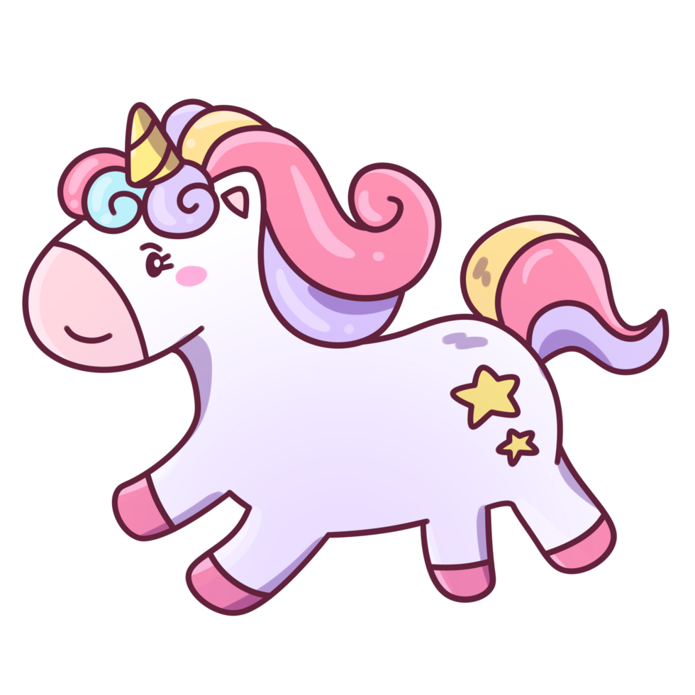 carino unicorno clipart design isolato kawaii png