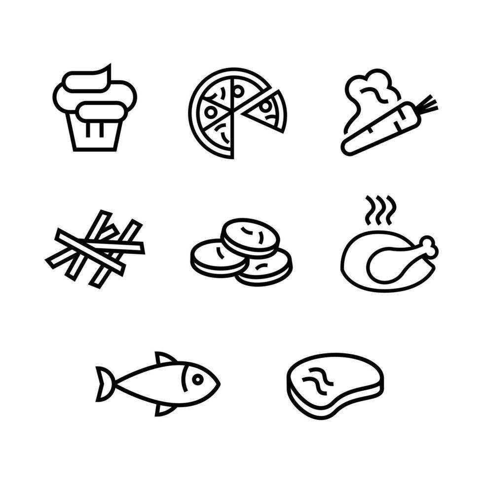 Food Icon Set Simple Line Style. vector