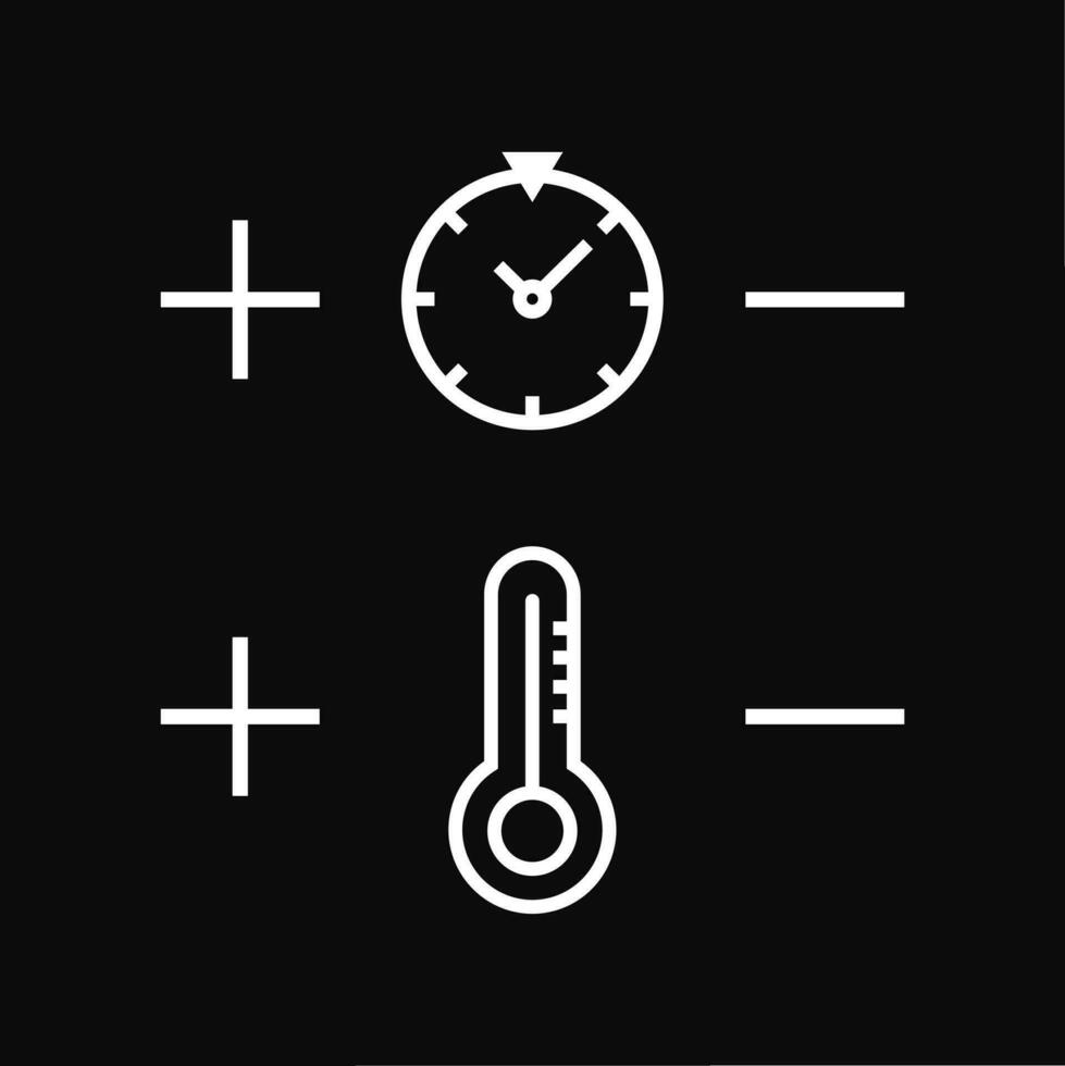 Time and temperature icons. Stopwatch and thermometer symbol. For use in household appliances vector
