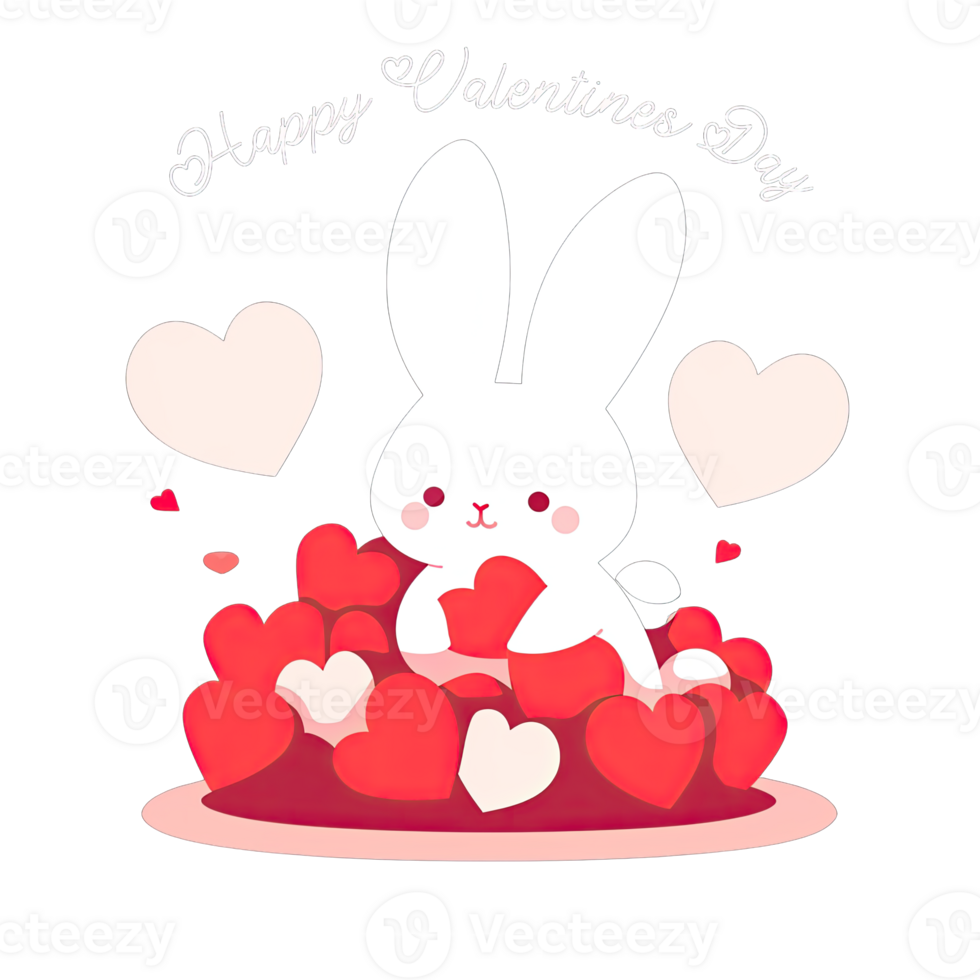 AI generated Happy Valentine's Day White Words on Transparent Background, White Valentine's Bunny and Heart png