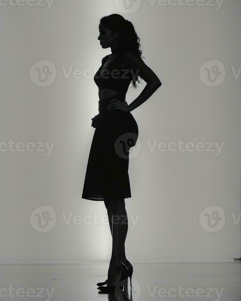 AI generated Silhouette of three women in black and white dresses, studio shot. ai generative photo