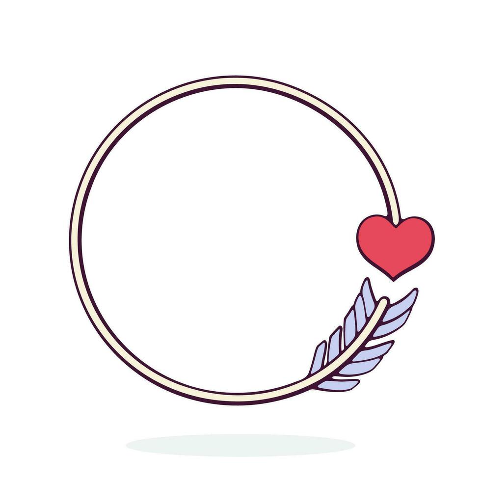 Cupido flecha curvo por circulo con corazón conformado consejo. san valentin día símbolo. vector ilustración. mano dibujado dibujos animados acortar Arte con describir. diseño elemento aislado en blanco antecedentes