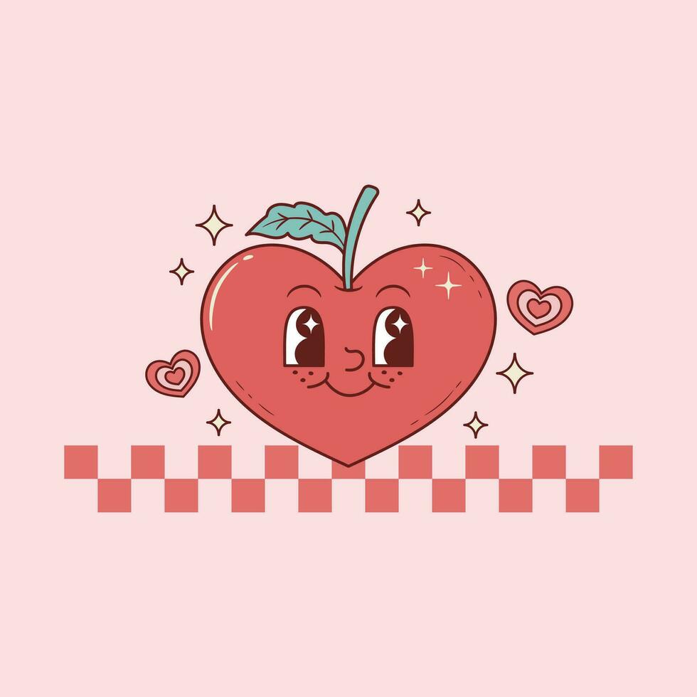 cute retro illustration for teachers of heart-shaped apple for holidays vector