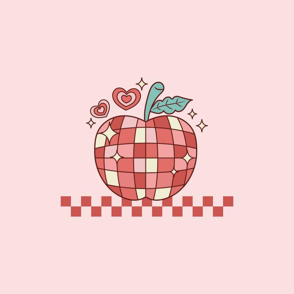 cute retro illustration for apple teachers with a disk sphere shape vector