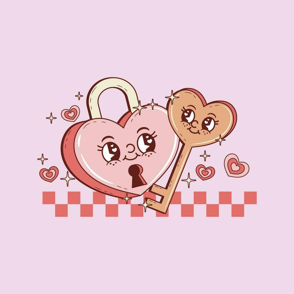 cute retro illustration of lock and key for those in love vector