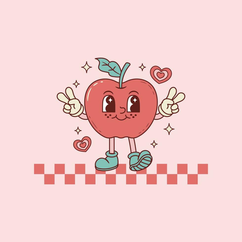 cute retro illustration for teachers of apple as an animated character for holidays vector