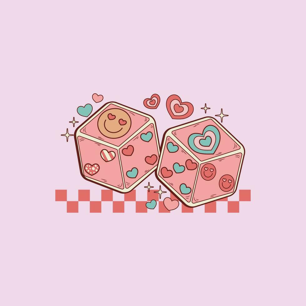 cute retro illustration of dice for lovers vector