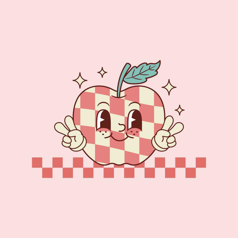 cute retro illustration for apple teachers with checkered print vector